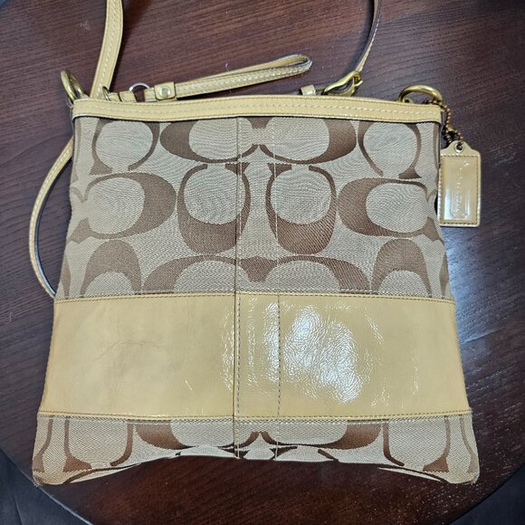 Coach Signature Blue Canvas Leather Shoulder Crossbody Handbag Purse 12431 - Picture 1 of 3